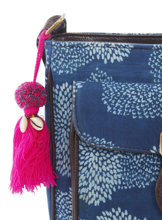 NEPRI Vegan Leather Handmade Bag For Women | Pocket Sling Bag | Printed Ajrakh - Cactus Indigo - Image 3